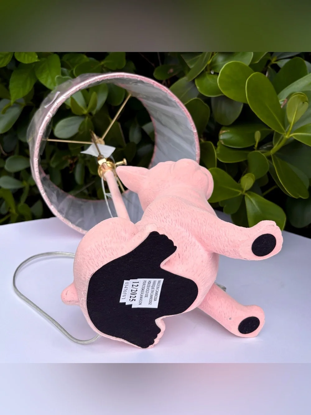 Pink Suede Frenchie French Bulldog Lamp Dog Puppy Velvet Fringe Shade (on left)